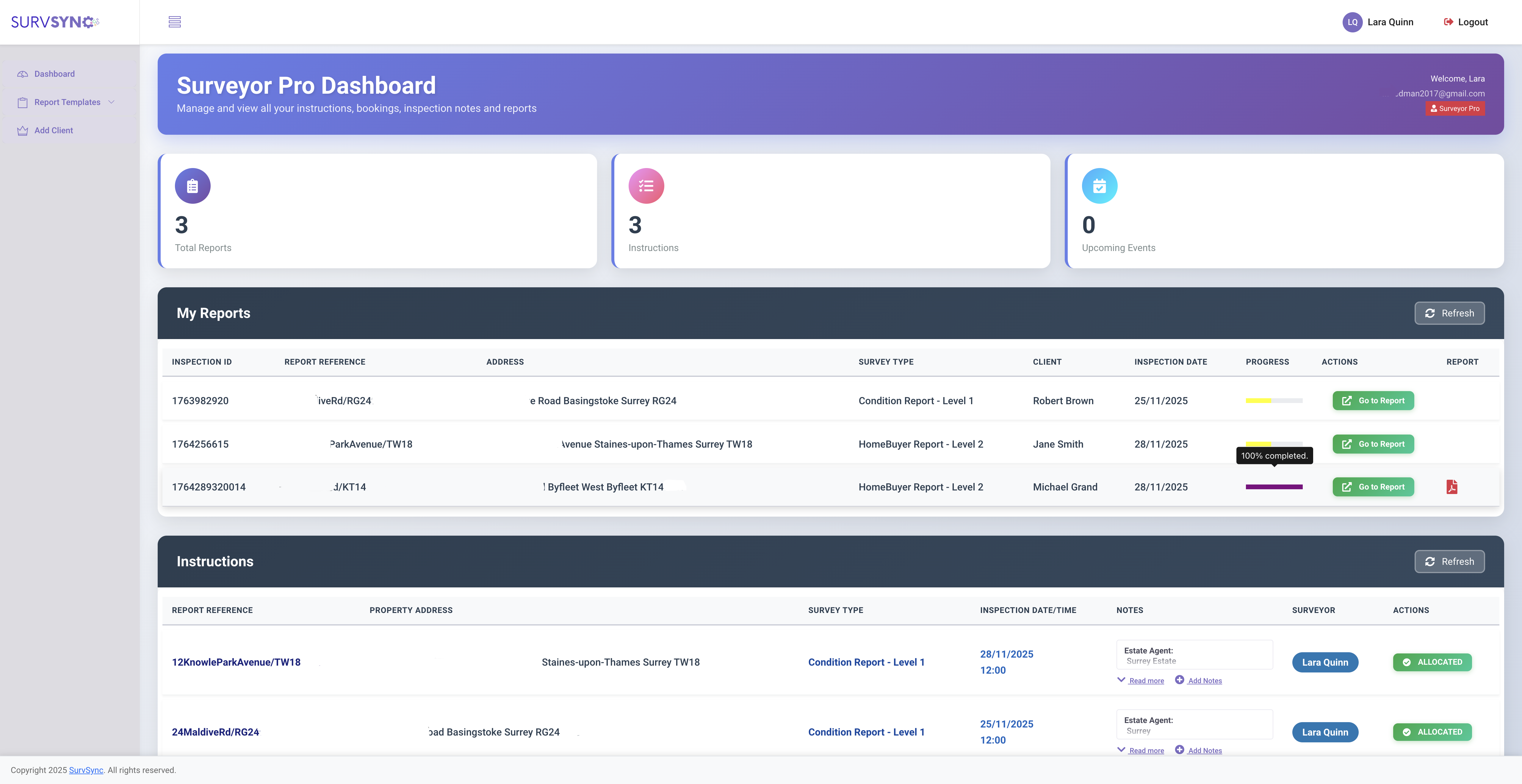 SurvSync Main Dashboard
